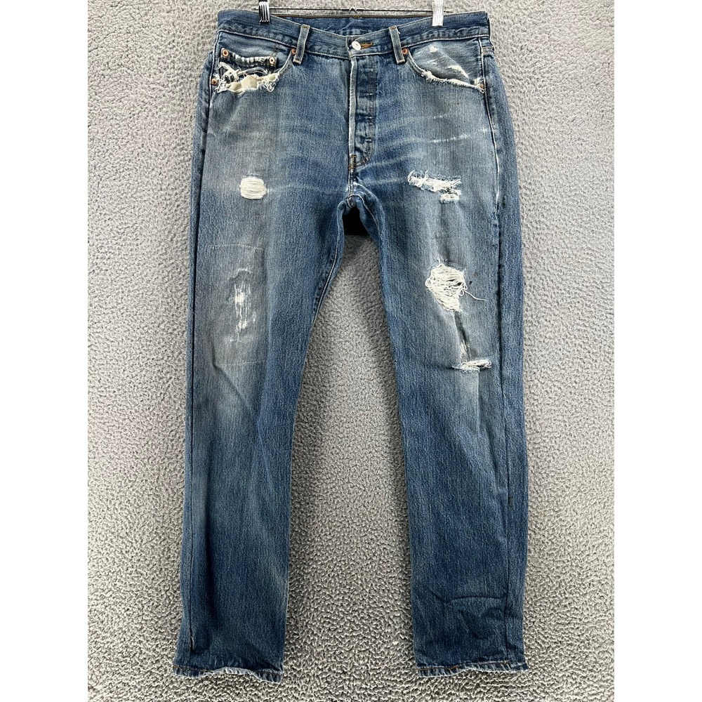 Vintage Levi's 501 Jeans Men 34x31 Distressed Thrashed Grunge Blue Button Fly